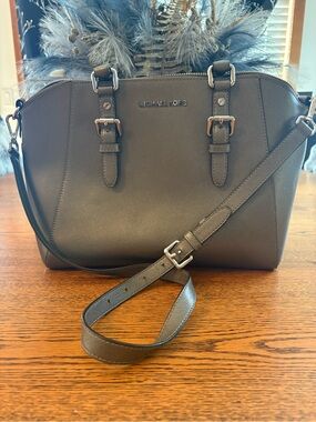 Michael Kors Metallic Gray Saffiano Leather Satchel with Adjustable Strap